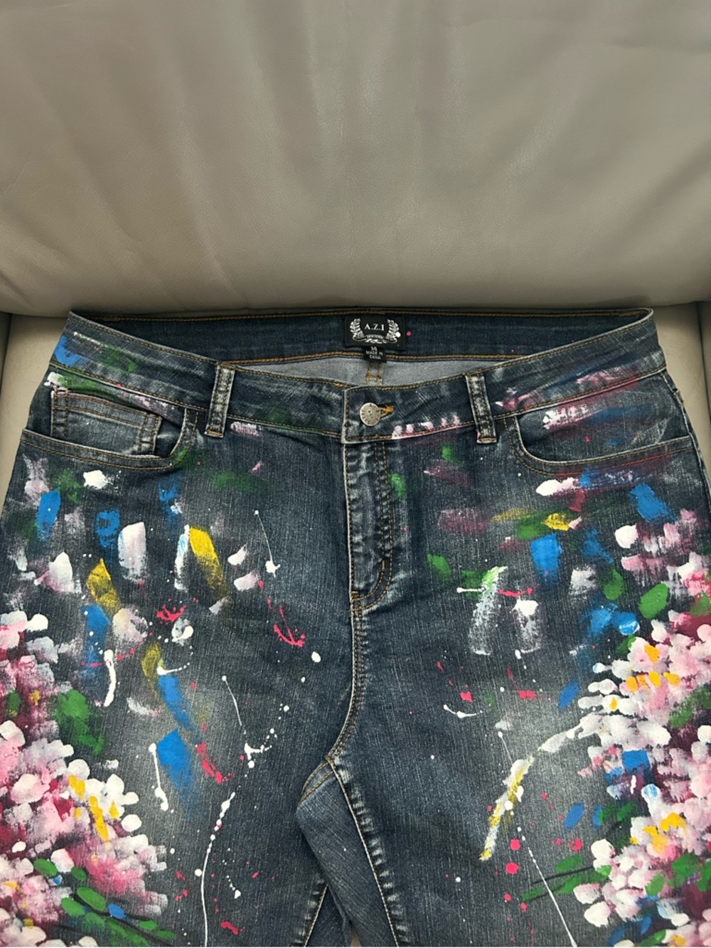 A.Z.I. New York Hand-Painted Jeans, size 14. Rare & unique vintage find!